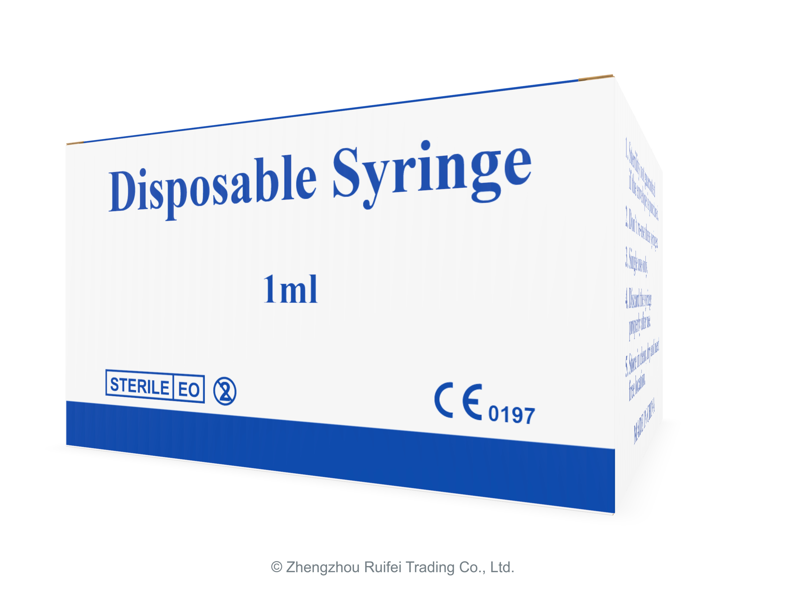 Perspective view of the 1mL syringe box.