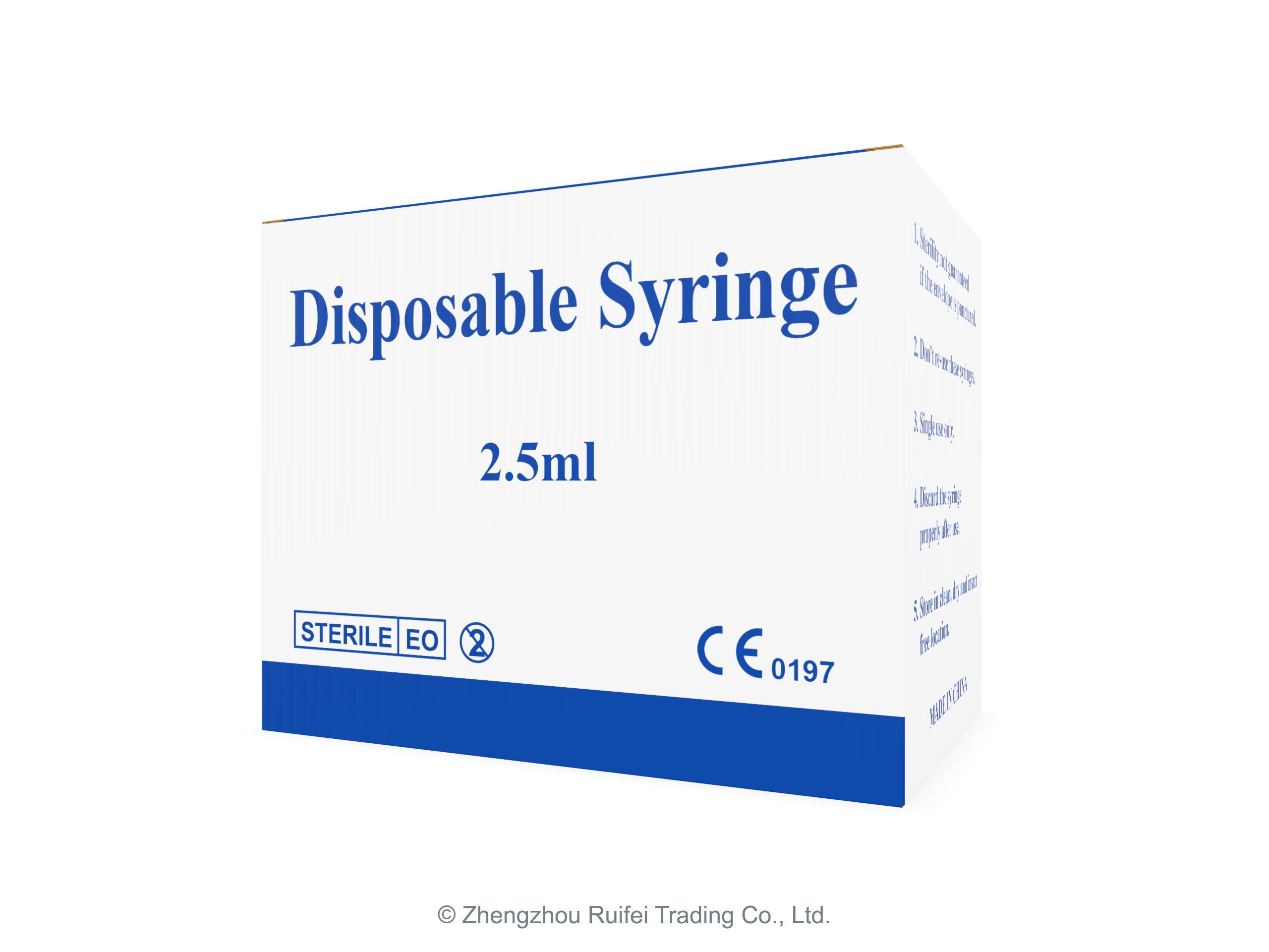 Perspective view of the 2.5mL syringe box.